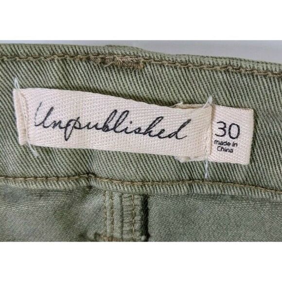 Unpublished Green Denim Jean Mini Skirt Sz 30 pockets Anthropologie - Picture 3 of 11